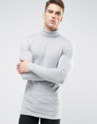 Asos Longline Roll Neck Sweater In Muscle Fit - Gray