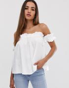 Asos Design Off Shoulder Sun Top In Cotton-white