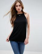 Asos Cami With Skinny Straps And Square Neck - Black