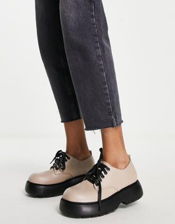 Asos Design Marching Chunky Lace Up Flat Shoes In Taupe-neutral