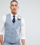 Asos Tall Wedding Super Skinny Vest In Mini Check - Blue