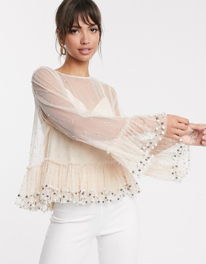 Asos Design Sheer Beaded Smock Top