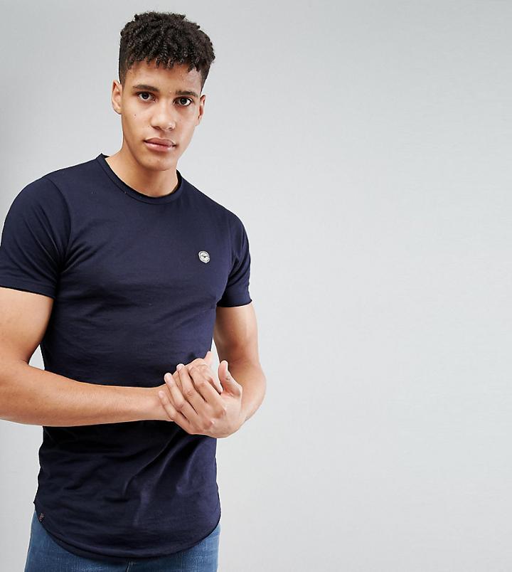 Le Breve Tall Raw Edge Longline T-shirt - Navy