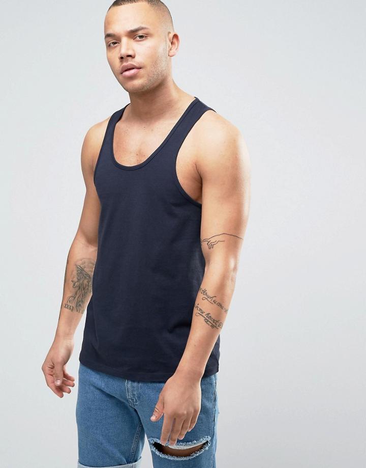Asos Tank In Standard Fit In Navy - Navy