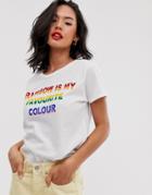 Daisy Street Cropped T-shirt With Rainbow Slogan - White