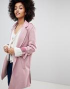 Bershka Suedette Soft Tailored Coat In Pink - Green