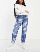 Asos Design Hourglass Organic Cotton Blend 'slouchy' Mom Jean With Paint Splatter-blue