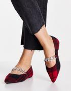 Asos Design Lise Chain Point Ballets In Red Tartan