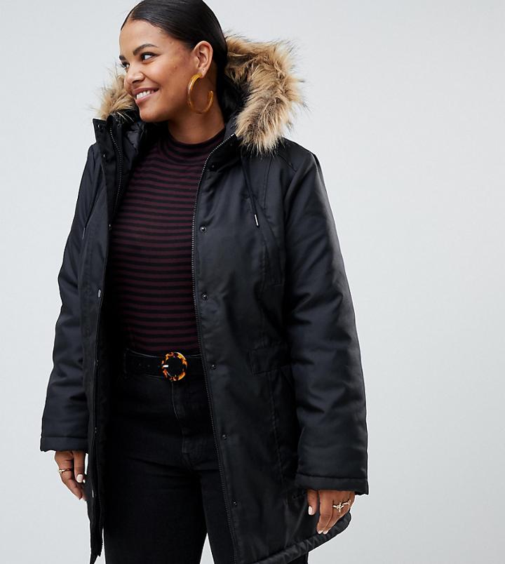 Junarose Fur Trim Parka Coat-black