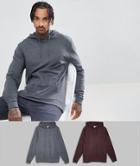 Asos Design Hoodie 2 Pack Charcoal Marl/burgundy - Multi