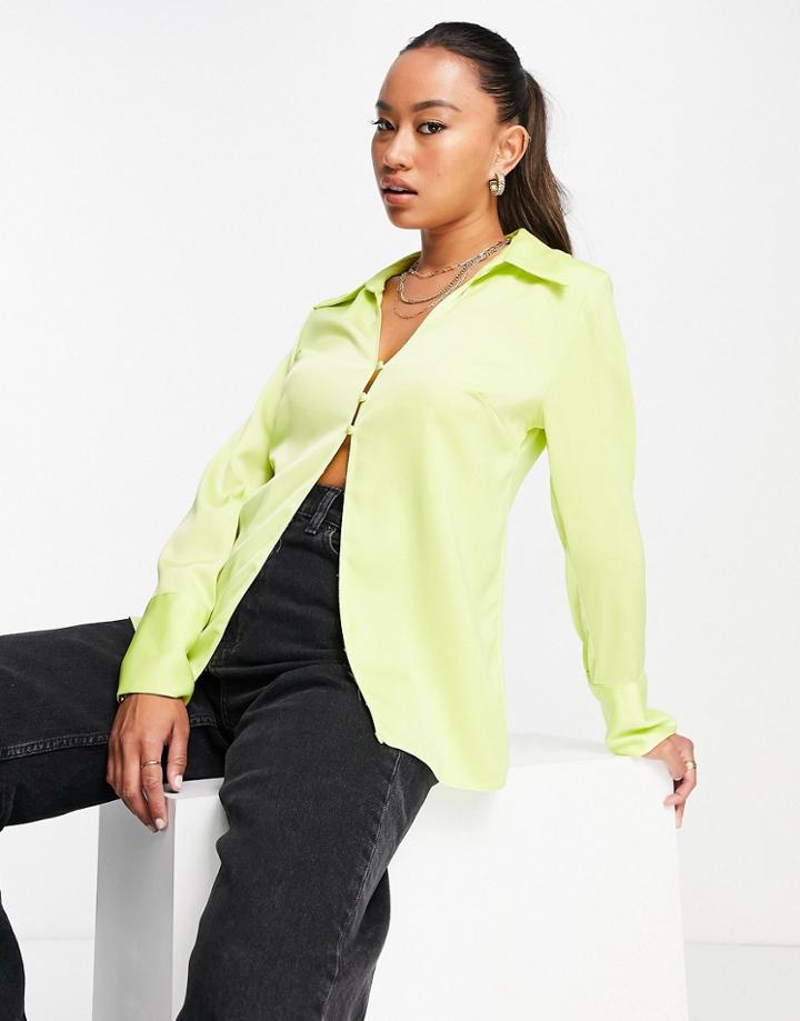 River Island Button Through Satin Shirt In Yellow