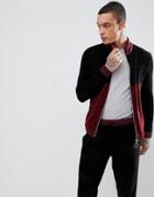 Asos Knitted Co-ord Chenille Track Jacket With Stripe In Burgundy - Multi