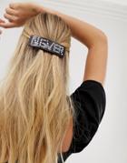 Asos Design Barette Hair Clip In Tortoiseshell With Pearl Slogan-multi