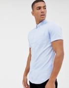 Soul Star Short Sleeve Button Down Shirt - Blue