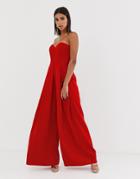 Bariano Sweetheart Wide Leg Maxi Jumpsuit In Red - Red