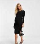 Flounce Maternity Basic Jersey Midi Dress With Long Sleeve In Black