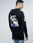 Reason Longline Hoodie With Patches - Black