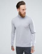 Asos Muscle Fit Merino Roll Neck Sweater In Light Gray - Gray