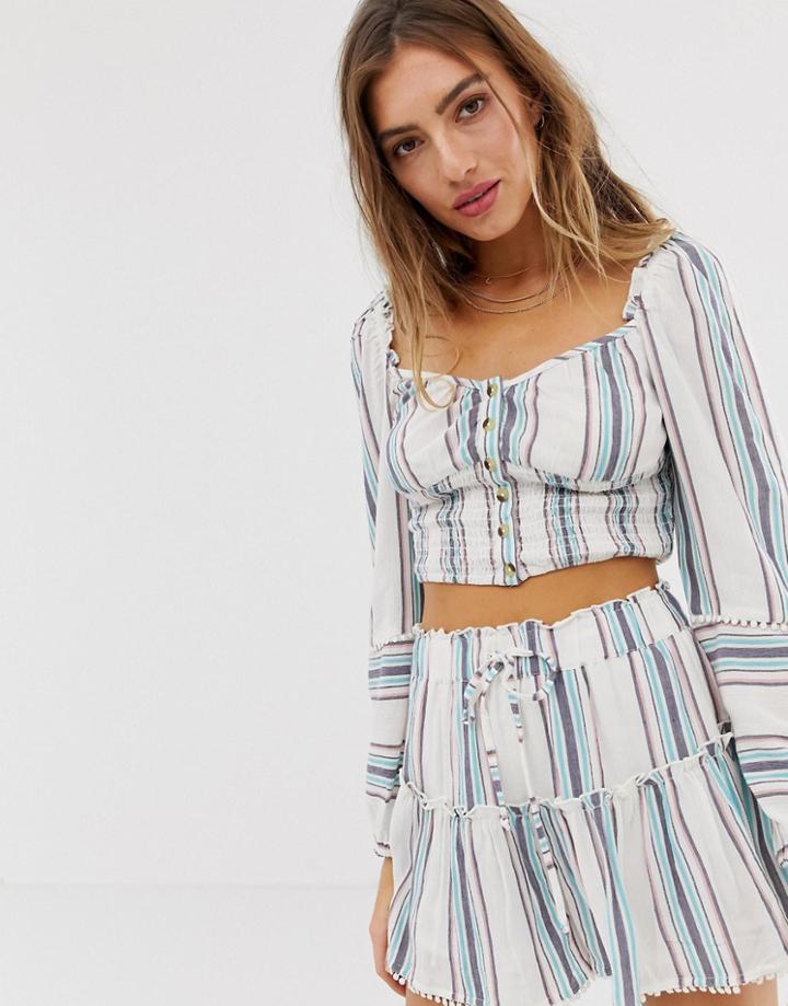 Rahi Redondo Button Front Top In Stripe-blue