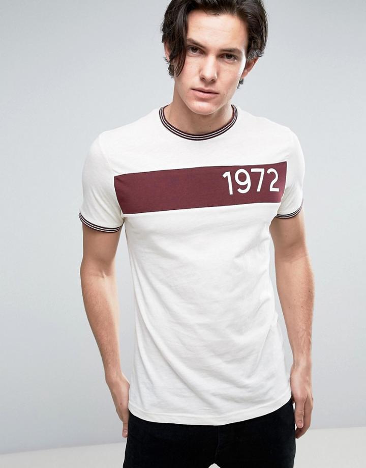 Brave Soul Retro Print Slub Print T-shirt - Red
