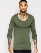 Asos Extreme Muscle Long Sleeve T-shirt With Scoop Neck In Green - Green
