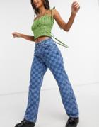 The Ragged Priest Dad Jeans In Checkerboard Denim-blue
