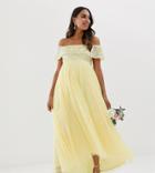 Maya Maternity Bridesmaid Delicate Sequin Bardot High Low Maxi Dress In Lemon-yellow