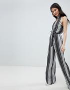Oh My Love High Neck Striped Jumpsuit With Cut Out Detail - Black
