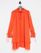 & Other Stories Recycled Tie Neck Long Sleeve Mini Dress In Orange-red