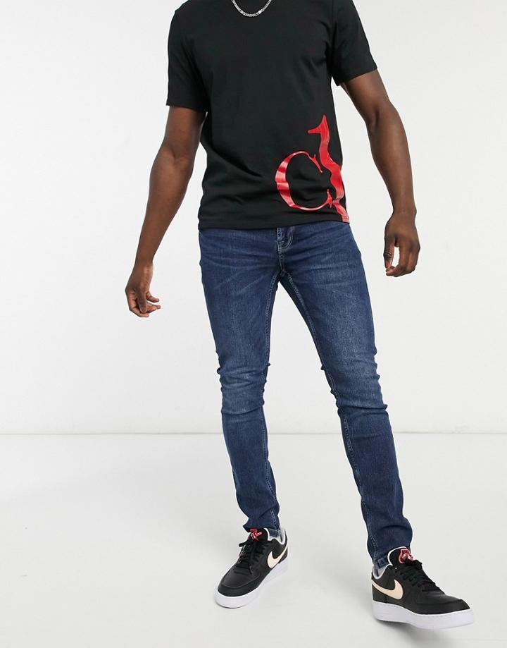 Only & Sons Slim Jeans In Dark Blue-blues