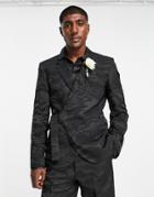 Asos Design Skinny Suit Jacket In Black Jacquard Texture