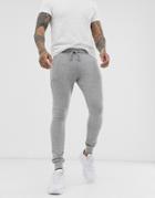 Asos Design Super Skinny Sweatpants In Gray Marl With Silver Zip Pockets