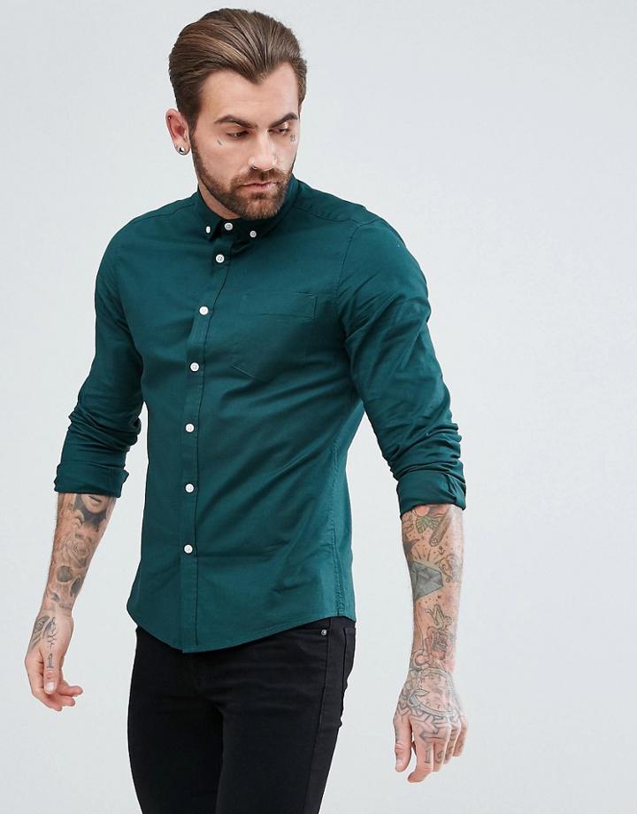 Asos Casual Slim Oxford In Teal - Green