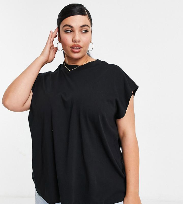 Asos Design Curve Boxy Sleeveless T-shirt In Black