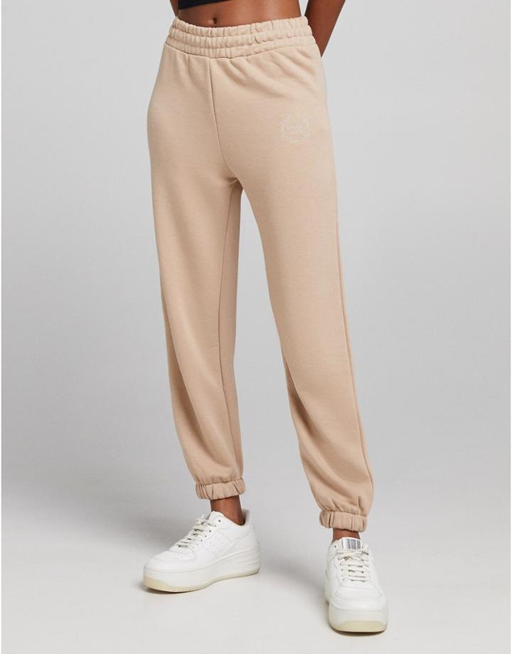 Bershka Slim Leg Joggers In Mink-neutral