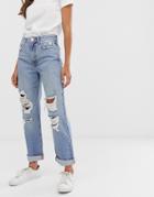 River Island Boyfriend Jeans With Rips In Light Wash