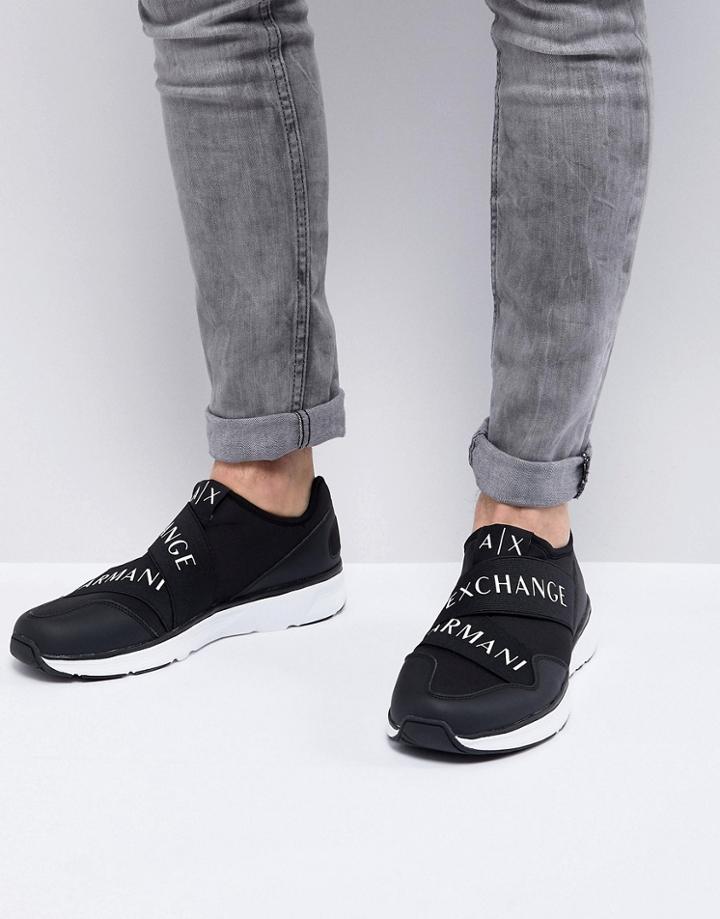 Armani Exchange Strap Logo Running Sneakers In Black - Black
