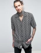 Roadies Of 66 Monochrome Floral Printed Reverie Collar Short Sleeve Shirt - Black