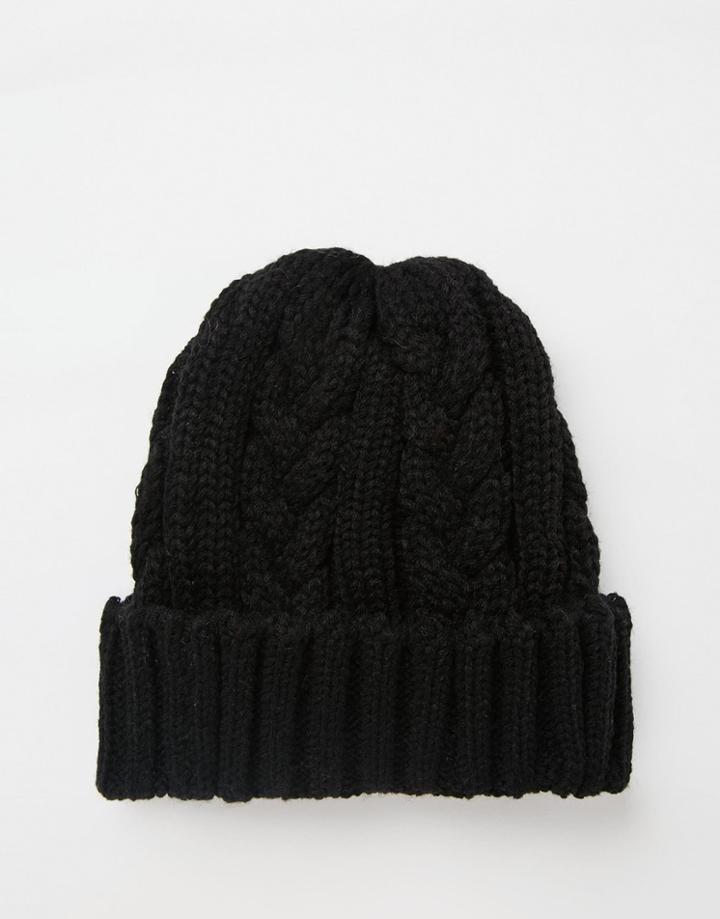 7x Cable Banie Hat In Black - Black