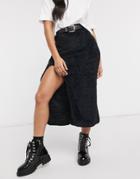 Asos Design Fluffy Midaxi Skirt With Thigh Slit Detail In Black