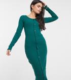Outrageous Fortune Petite Exclusive Long Sleeve Button Detail Midi Dress In Emerald Green