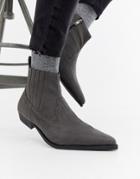 Asos Design Stacked Heel Western Chelsea Boots In Gray Faux Suede - Gray