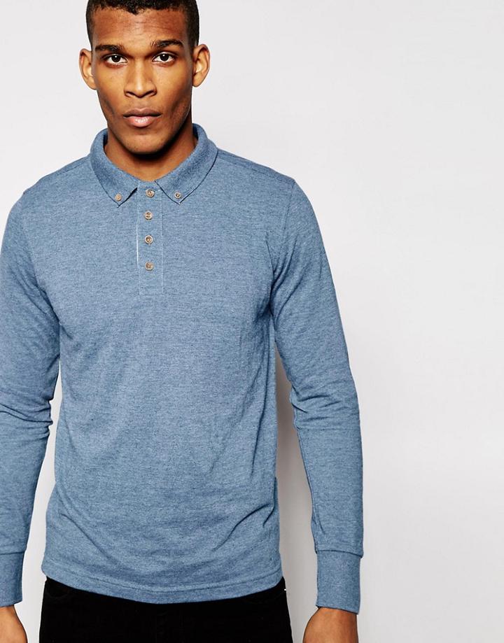 Brave Soul Long Sleeve Polo Shirt - Blue