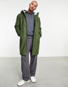 Asos Design Shower Resistant Parka Jacket With Shearling Lining In Khaki-green
