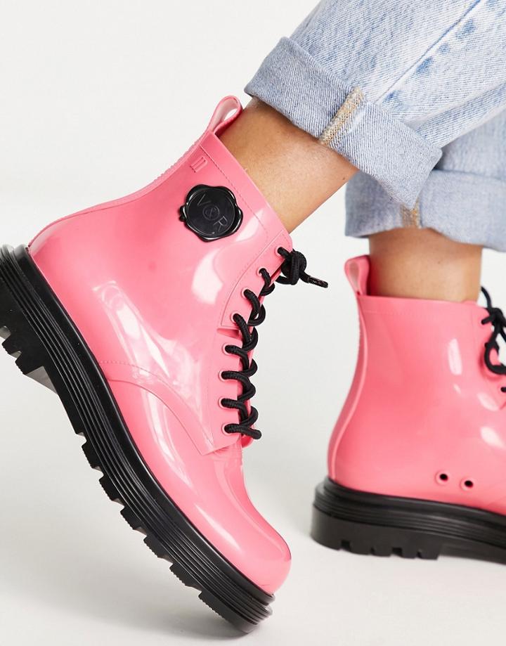 Viktor And Rolf Coturno Patent Lace Up Boots In Bright Pink