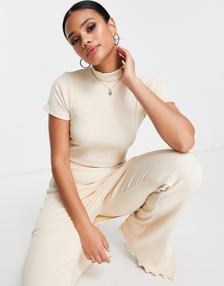 Public Desire High Neck Ribbed Longline Top In Ecru -set-white