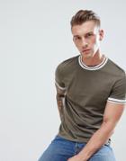 Asos Design T-shirt With Tipped Neck In Green - Green