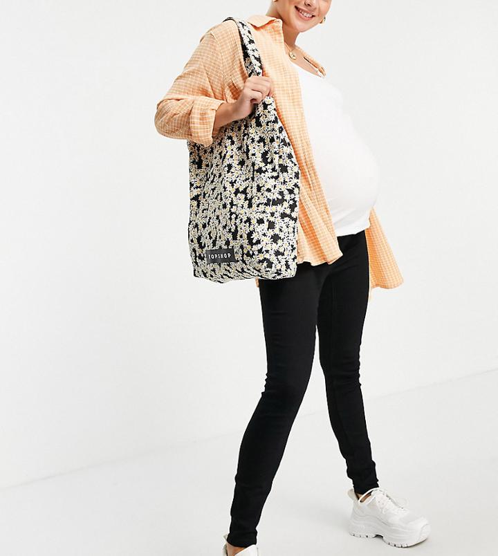 Asos Design Maternity High Rise Ridley 'skinny' Jeans In Clean Black With Under The Bump Waistband