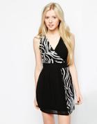 Wal G Wrap Dress In Zebra Sequin - Black