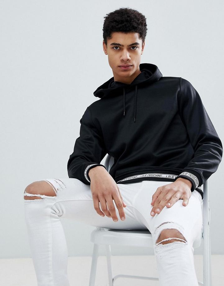 Love Moschino Zip Thru Hoodie With Cuff And Hem Branding - Black